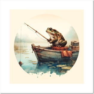 A vintage design of a toad in a fishing boat Posters and Art